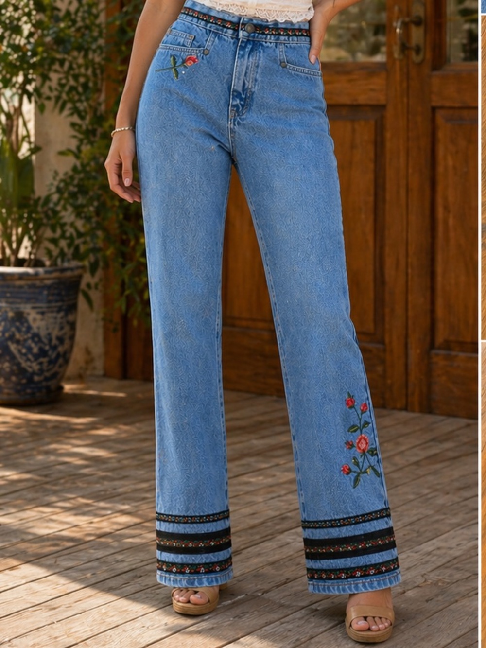 Vintage Bill Blass Embroidered Jeans High Rise Straight w/ Small Flare Size 8